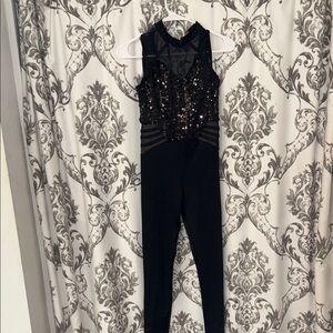 Weissman Black Sequin Halter Jumpsuit